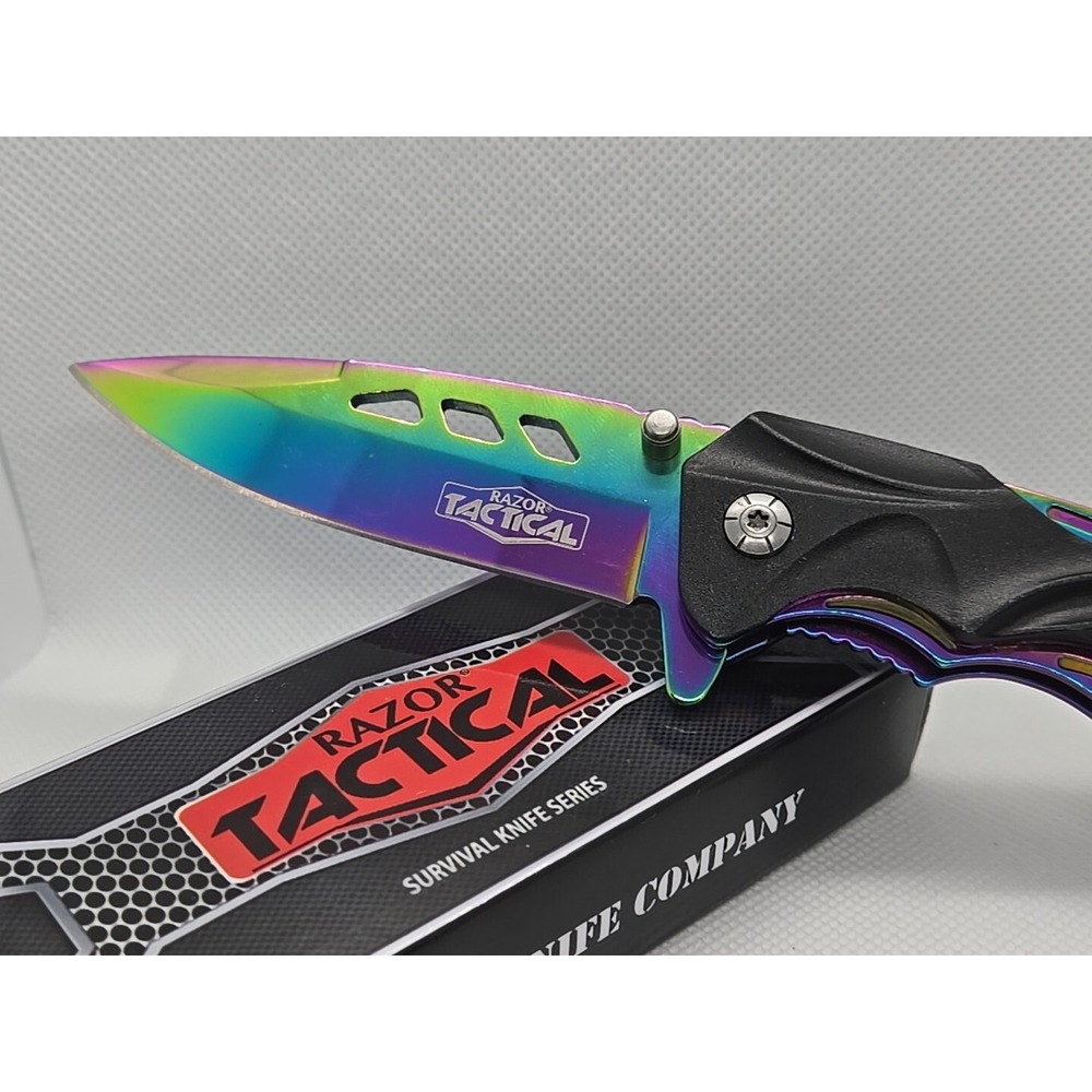 Razor Tactical RAINBOW Tracker Huntsman Spring Folding Pocket Assisted Knife - Picture 2 of 9